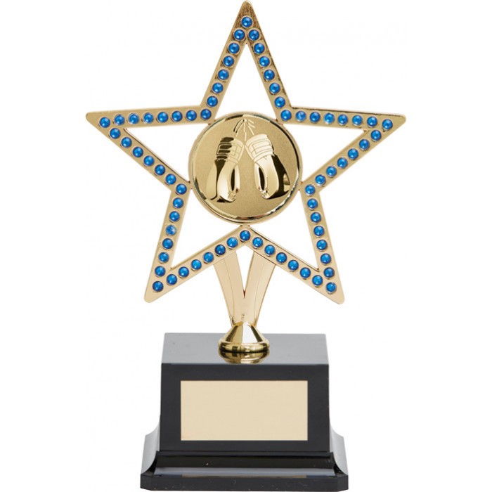  10'' GOLD METAL STAR WITH BLUE GEMSTONES - BOXING TROPHY